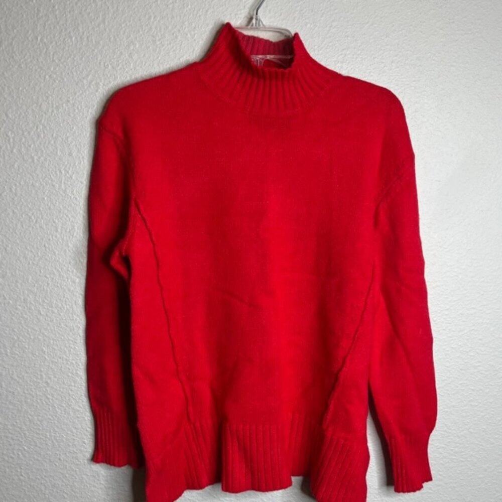 New Large Mock Neck Ribbed Trim Red Long Sleeves Sweater Metric New York